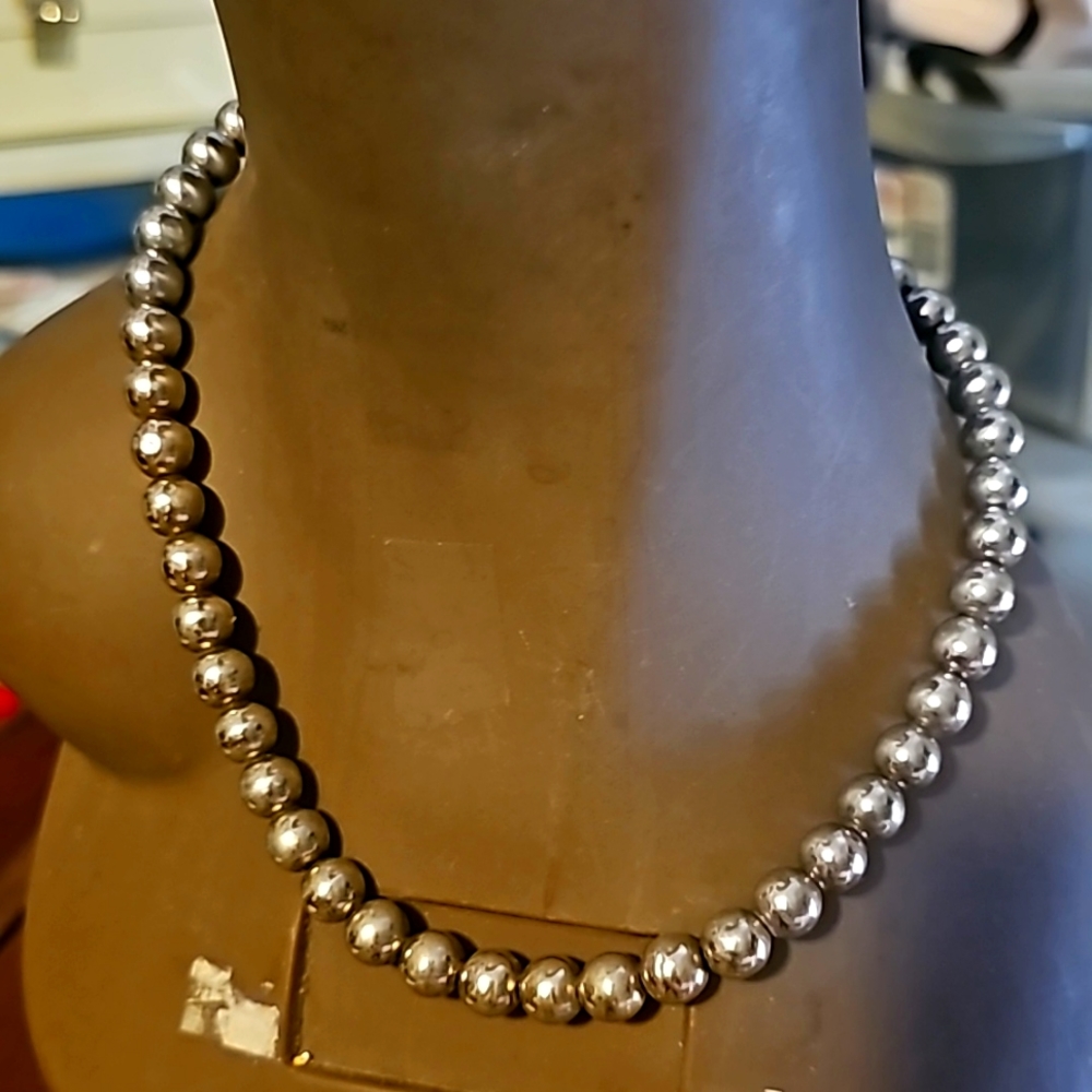 Sterling Siver Beaded Necklace, 17 inches, Clasp Closure. - Picture 1 of 5